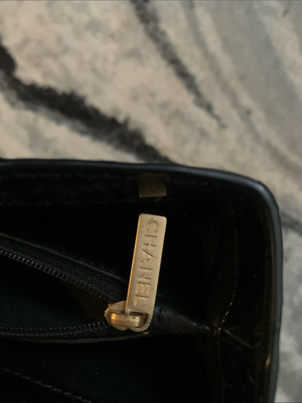 CHANEL Black Patent Embossed Logo Tote - Picture 4 of 10
